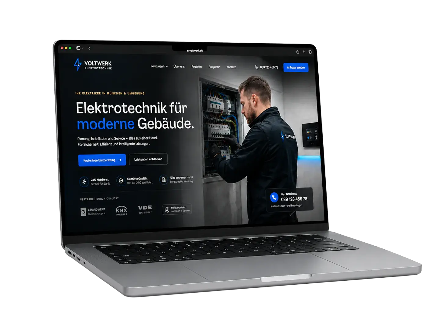 Elektriker Website als Laptop Mockup