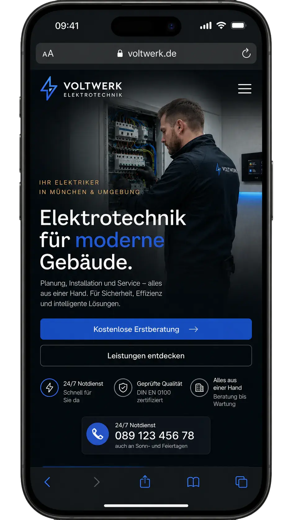 Elektriker Website als Mobile Mockup