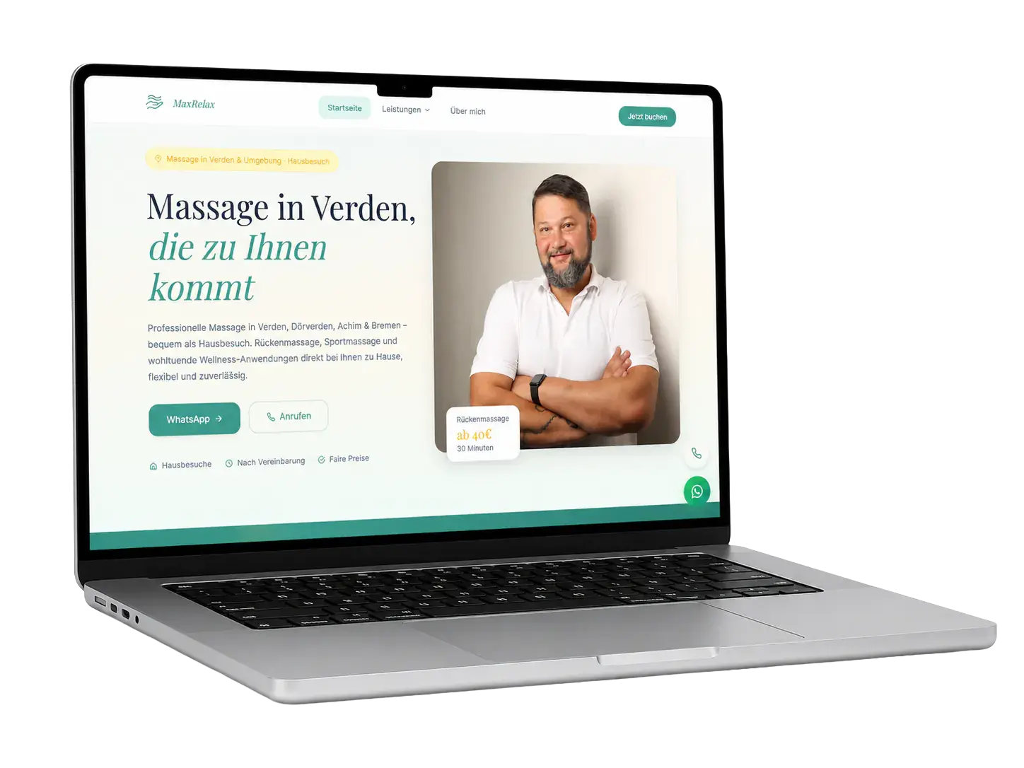 Massage Website als Laptop Mockup
