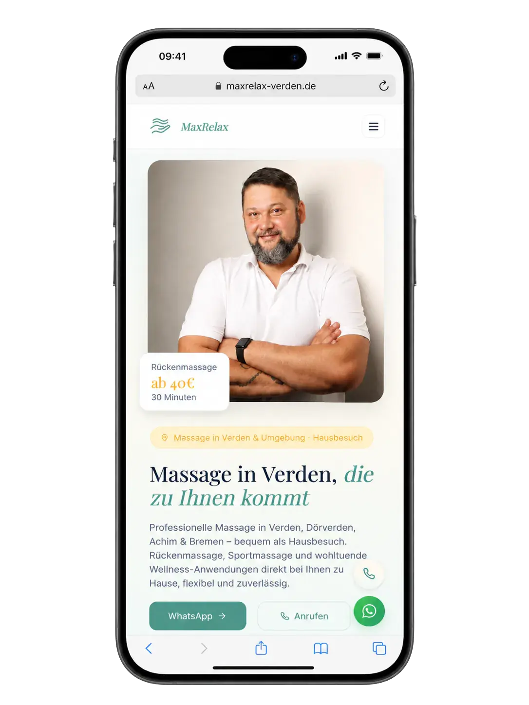 Massage Website als Mobile Mockup