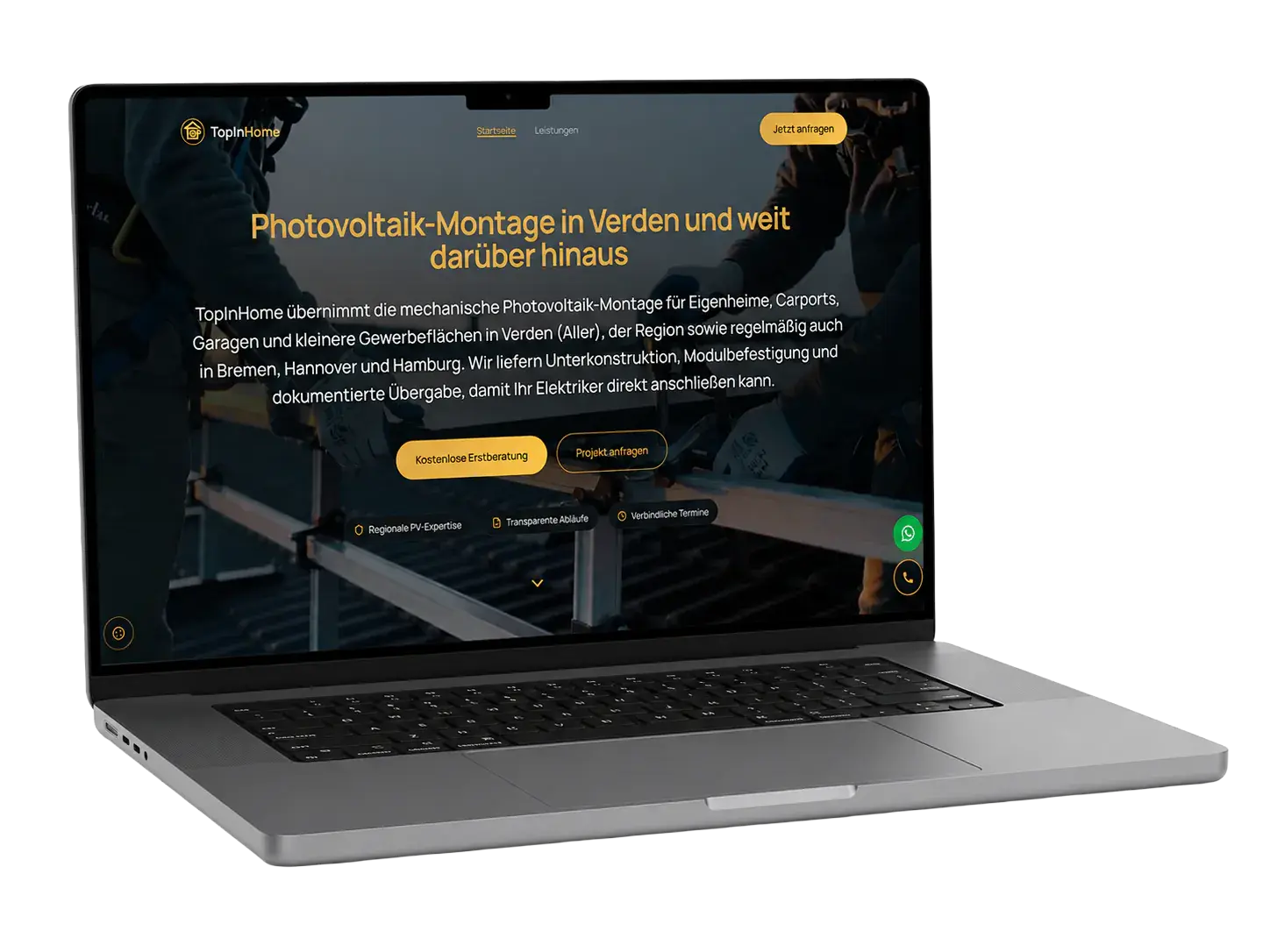PV Montage Website als Laptop Mockup