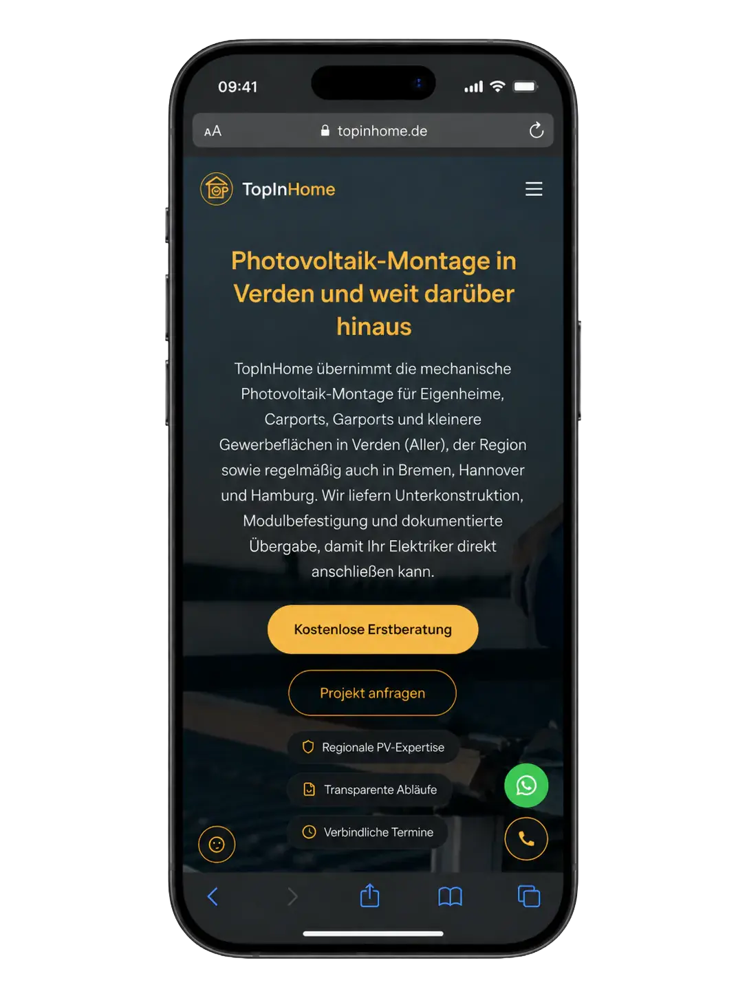 PV Montage Website als Mobile Mockup
