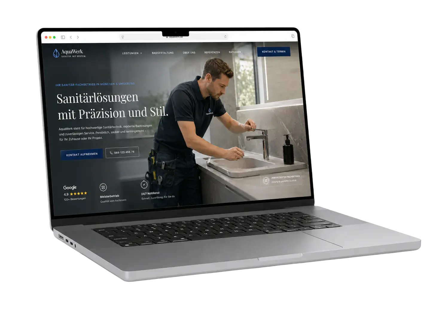 Sanitär Website als Laptop Mockup