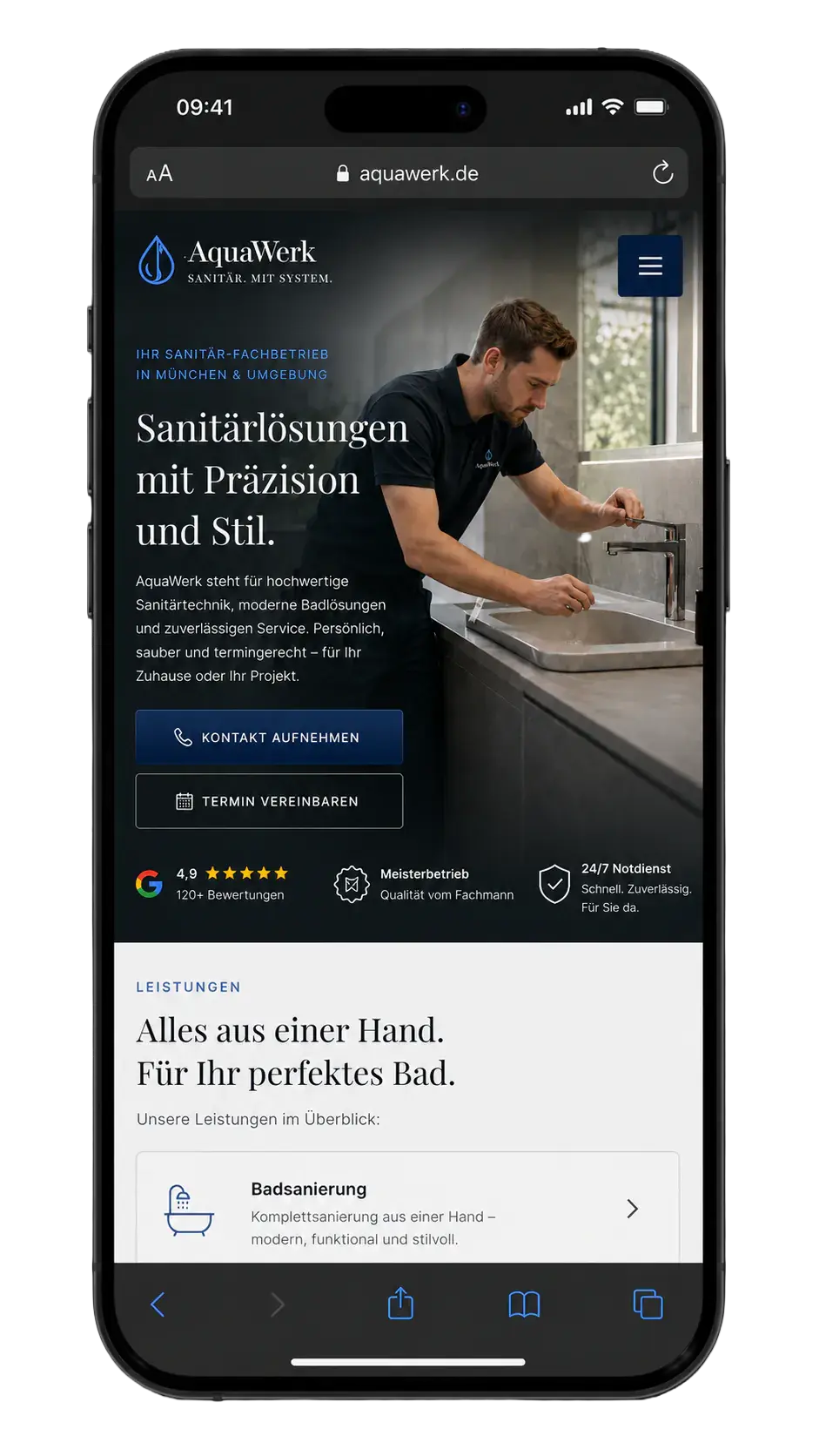 Sanitär Website als Mobile Mockup