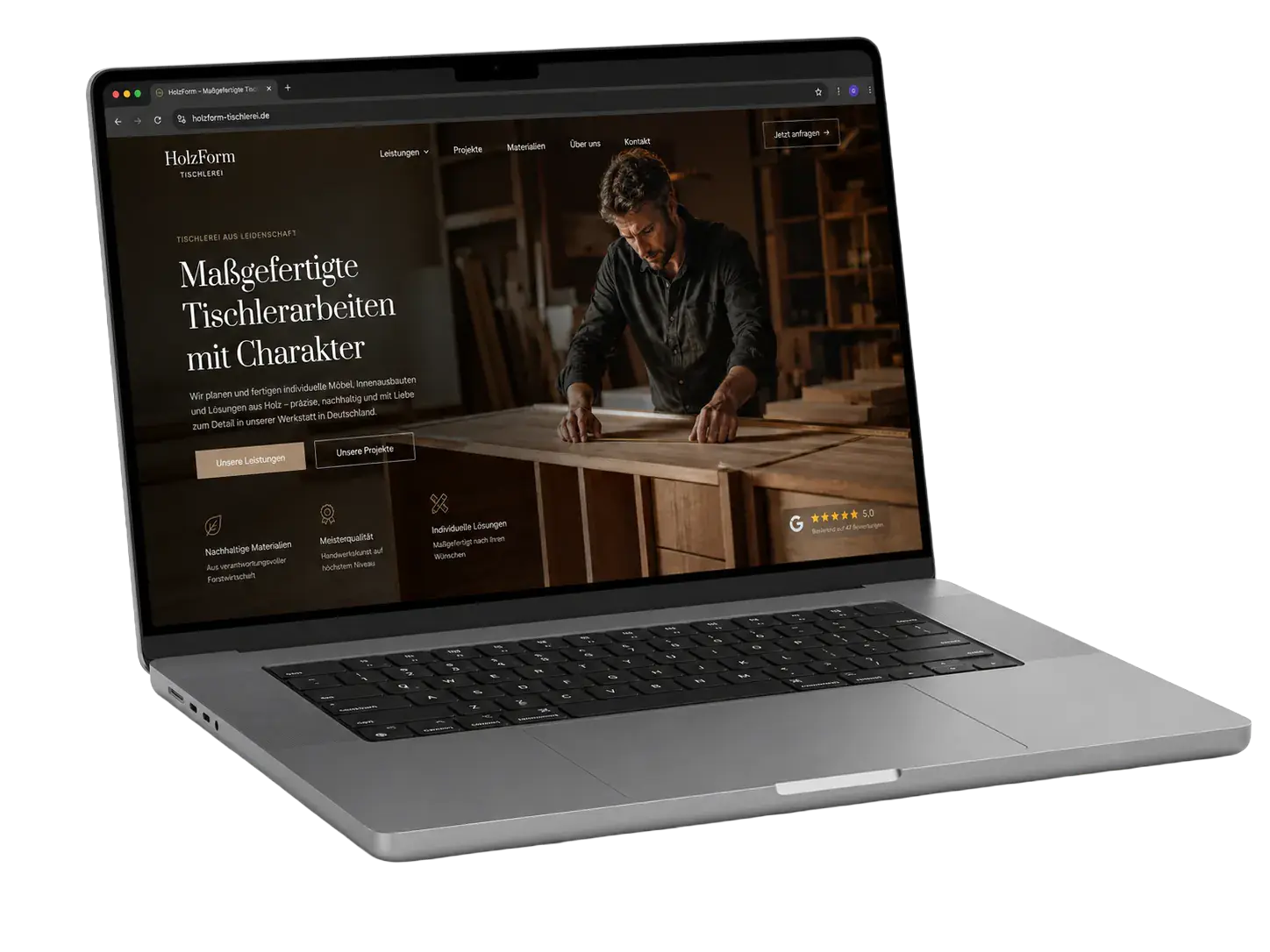 Tischler Website als Laptop Mockup