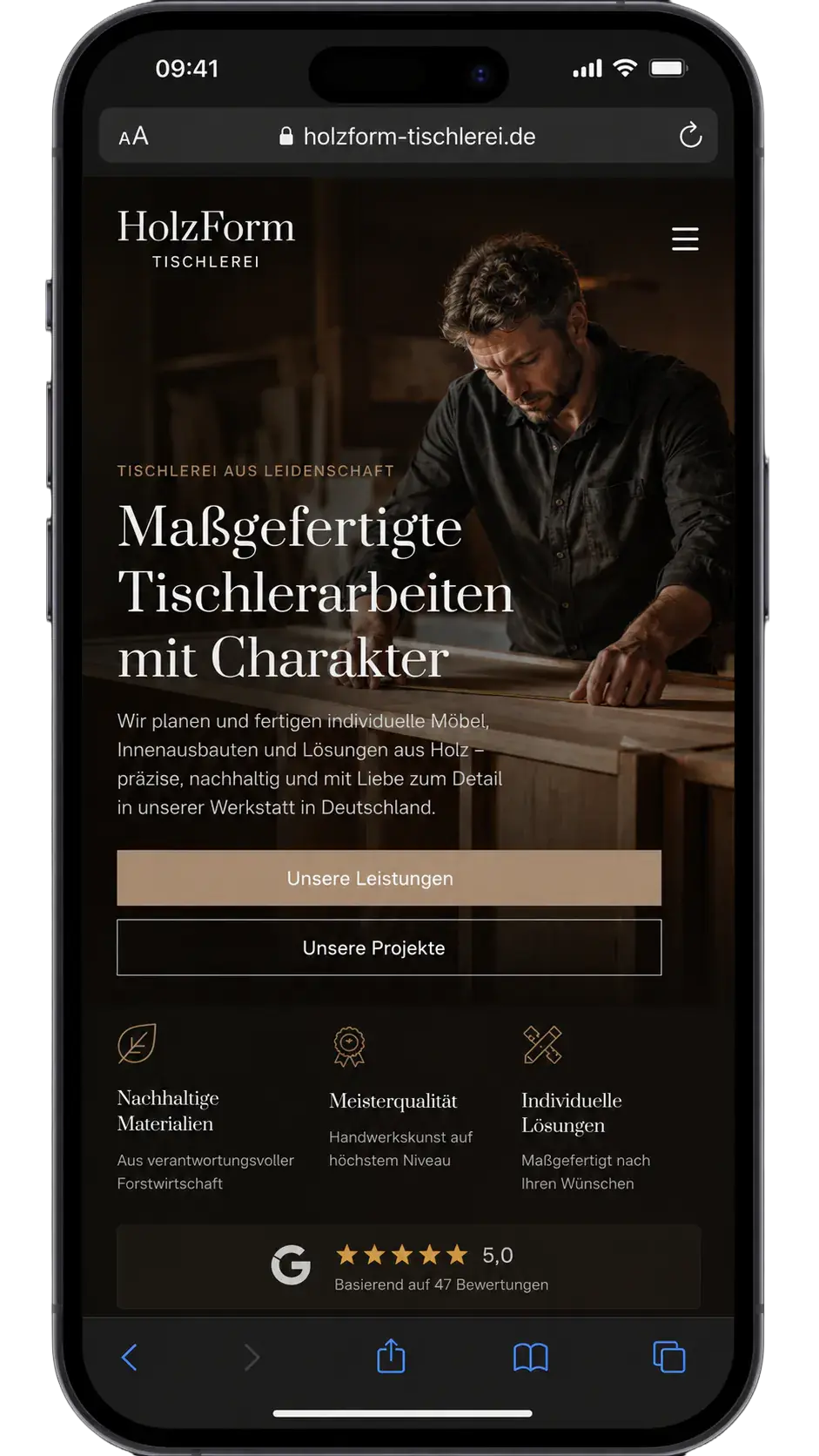 Tischler Website als Mobile Mockup